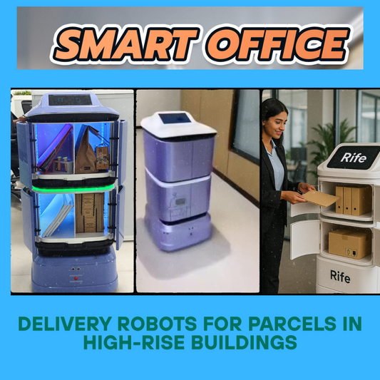 Parcel delivery robot in an office building