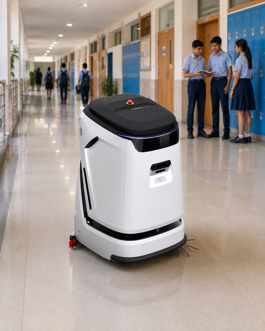 CleanBot C5 operating in a school corridor
