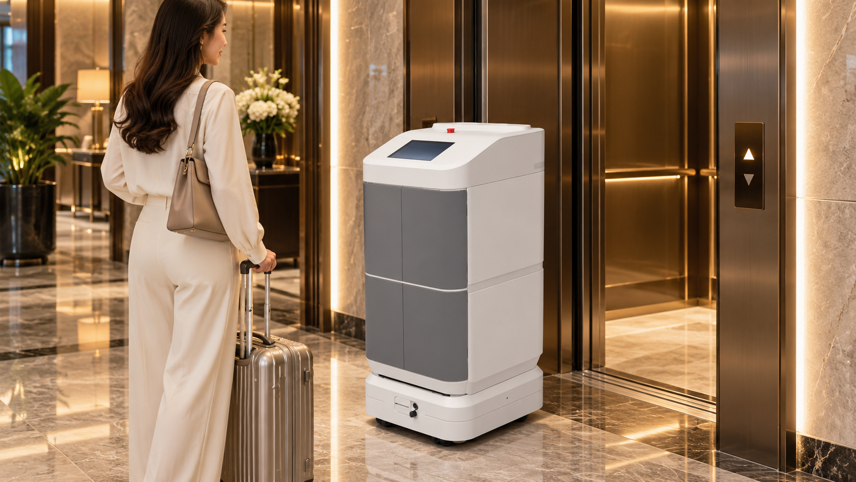 Hotel robot route and elevator commissioning