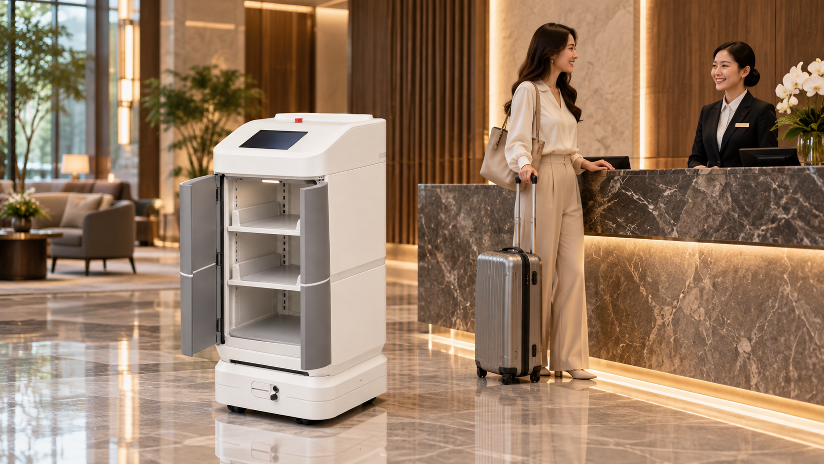 Hotel robot in routine lobby operations