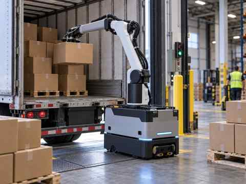 RIFE Cargo Unloading Robot at warehouse dock